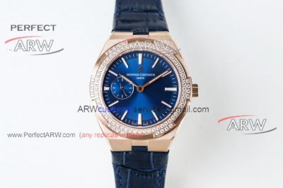 Perfect Replica Vacheron Constantin Overseas Blue Dial Diamond Bezel Ladies Watch 